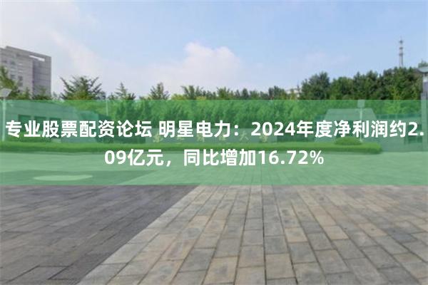 專業股票配資論壇 明星電力：2024年度淨利潤約2.09億元，同比增加16.72%